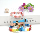 Enamel Stretch Bracelet Rainbow Tile Charm Jewelry