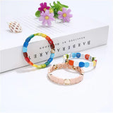 Enamel Stretch Bracelet Rainbow Tile Charm Jewelry
