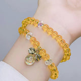 Ruifan Bowknot Ball Yellow Crystal Beaded Bracelet