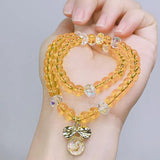 Ruifan Bowknot Ball Yellow Crystal Beaded Bracelet