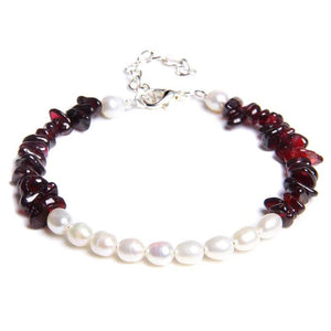 Garnet Chips Beads Bracelet Freshwater Pearls Bangle Men Women