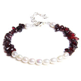 Garnet Chips Beads Bracelet Freshwater Pearls Bangle Men Women