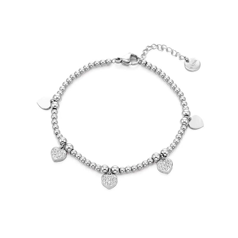 Heart Crystal Charms Bracelet Stainless Steel Chain Party Jewelry