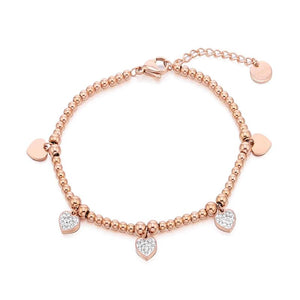 Heart Crystal Charms Bracelet Stainless Steel Chain Party Jewelry