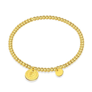 Vintage Stainless Beaded Bracelet with Coin Pendant