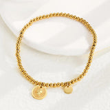 Vintage Stainless Beaded Bracelet with Coin Pendant