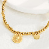 Vintage Stainless Beaded Bracelet with Coin Pendant