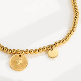 Vintage Stainless Beaded Bracelet with Coin Pendant