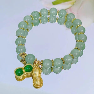 Ruifan Lucky Peanut Red Green Crystal Cat's Eye Stone Beaded Strand Bracelets