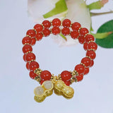 Ruifan Lucky Peanut Red Green Crystal Cat's Eye Stone Beaded Strand Bracelets