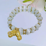 Ruifan Lucky Peanut Red Green Crystal Cat's Eye Stone Beaded Strand Bracelets