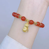 Ruifan Lucky Peanut Red Green Crystal Cat's Eye Stone Beaded Strand Bracelets