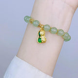 Ruifan Lucky Peanut Red Green Crystal Cat's Eye Stone Beaded Strand Bracelets