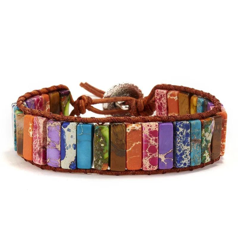 Chakra Bracelet Natural Stone Leather Wrap Bangle