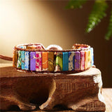 Chakra Bracelet Natural Stone Leather Wrap Bangle