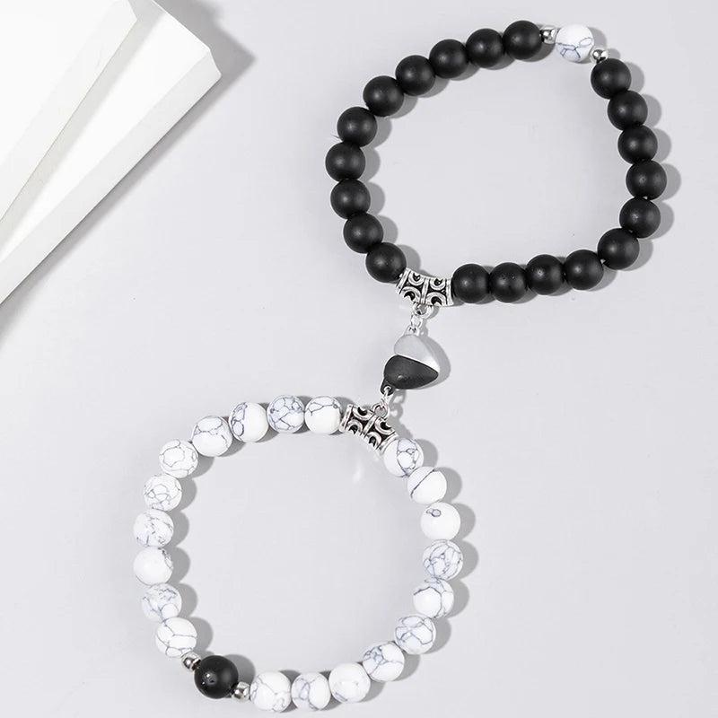 2PCS Couple Braclets For Two Magnet Love Heart Pendant Bracelets