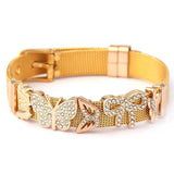 Stainless Steel Bowknot Butterfly Beads Mesh Bangle Bracelet