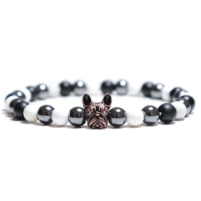 French Bulldog Charm Hematite Beads Bracelet