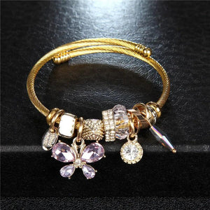 Stainless Steel Butterfly Charms Wire Cable Bracelet