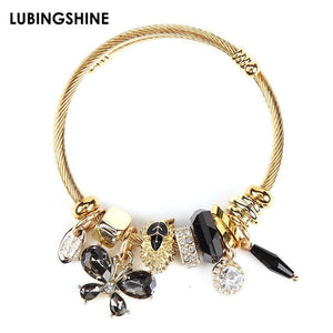 Stainless Steel Butterfly Charms Wire Cable Bracelet