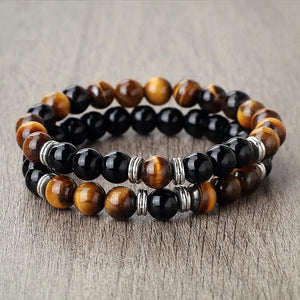 2Pcs Natural Tiger Eye Stone Couples Bracelets - Yoga Jewelry Gift