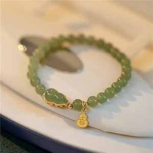 Vintage Hetian Jade Beaded Bracelet with Tassel