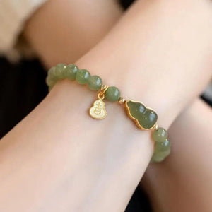 Vintage Hetian Jade Beaded Bracelet with Tassel