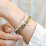 Vintage Hetian Jade Beaded Bracelet with Tassel
