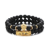 Men's Beaded Bracelet Natural Stone Cz Cross Warrior Shield Couple Bracelets