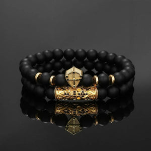 Men's Beaded Bracelet Natural Stone Cz Cross Warrior Shield Couple Bracelets