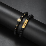 Men's Beaded Bracelet Natural Stone Cz Cross Warrior Shield Couple Bracelets