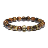 Men's Tiger Eye Stone Skull Bracelet with Metal Charm
