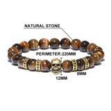 Men's Tiger Eye Stone Skull Bracelet with Metal Charm