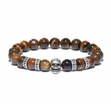 Men's Tiger Eye Stone Skull Bracelet with Metal Charm