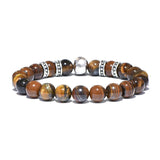 Men's Tiger Eye Stone Skull Bracelet with Metal Charm