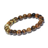 Men's Tiger Eye Stone Skull Bracelet with Metal Charm