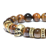 Men's Tiger Eye Stone Skull Bracelet with Metal Charm
