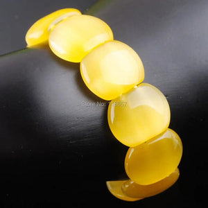 Yellow Opal Gem Stone Beads Stretch Bracelet 7 Inches Charm