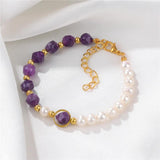 Amethysts Stone Bracelet with Freshwater Pearl Chain for Women