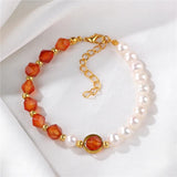 Amethysts Stone Bracelet with Freshwater Pearl Chain for Women