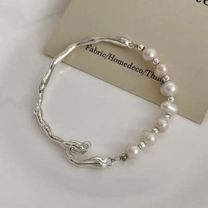 Baroque Freshwater Pearl Bracelet With Silver Texture OL N528
