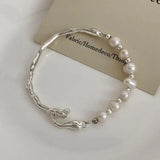 Baroque Freshwater Pearl Bracelet With Silver Texture OL N528
