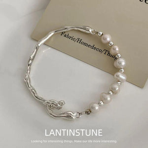Baroque Freshwater Pearl Bracelet With Silver Texture OL N528