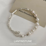 Baroque Freshwater Pearl Bracelet With Silver Texture OL N528