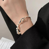 Baroque Freshwater Pearl Bracelet With Silver Texture OL N528