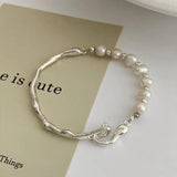 Baroque Freshwater Pearl Bracelet With Silver Texture OL N528