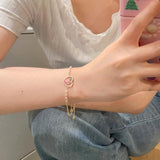 Pink Opal Peach Bracelet Pearl Beads Bangle Party Jewelry