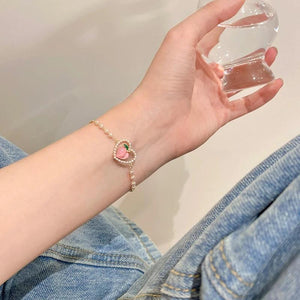 Pink Opal Peach Bracelet Pearl Beads Bangle Party Jewelry