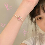 Pink Opal Peach Bracelet Pearl Beads Bangle Party Jewelry