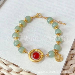 Vintage Red Agate Maple Leaf Double Bracelet Women's Jewelry
